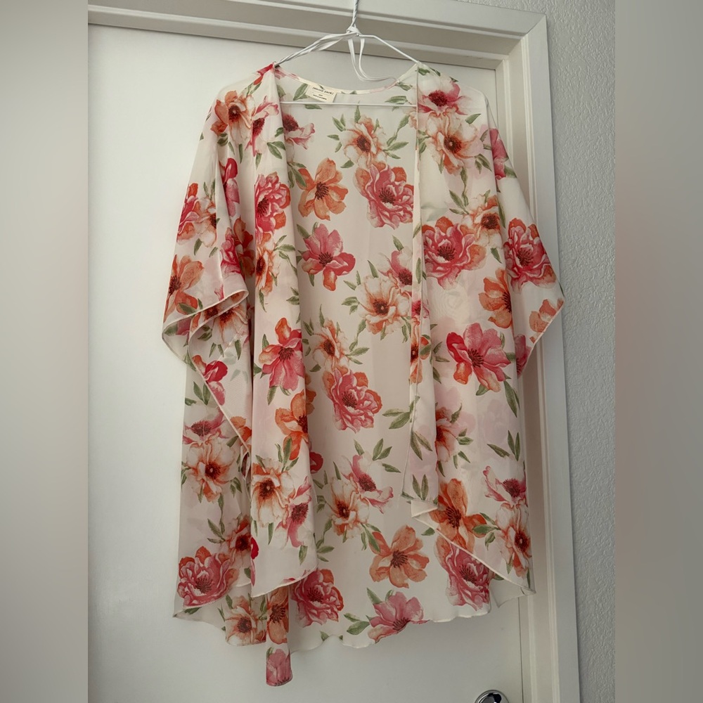 Francesca's Collections Floral Blouse with Pink and Orange Blooms